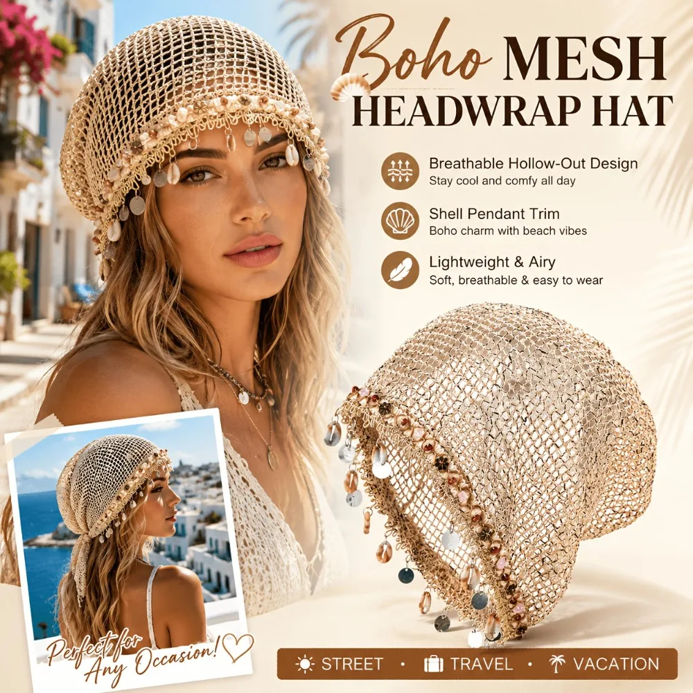 Vintage Fashion Hats - Spring/Summer Bohemian Style Shell Pendant Mesh