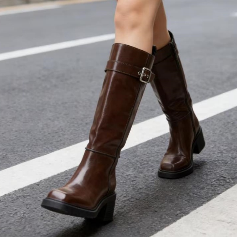 British Style Brown Knee Boots - Vintage Fashion Style recension och pris