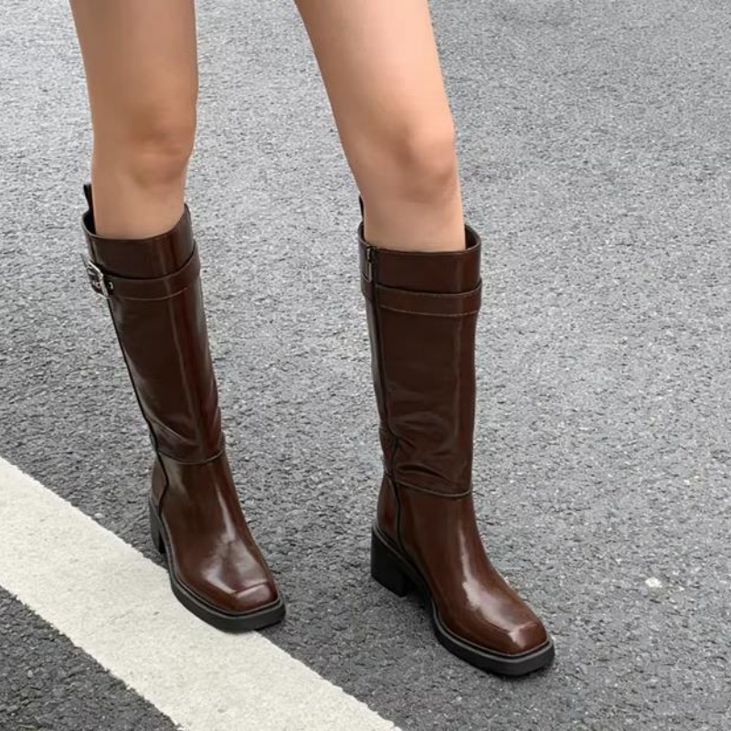 British Style Brown Knee Boots - Vintage Fashion Style recension och pris