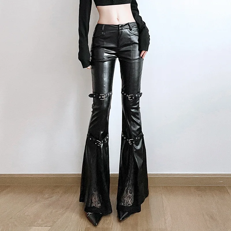 Women's PU Leather Flare Pants - Vintage Y2K recension och pris