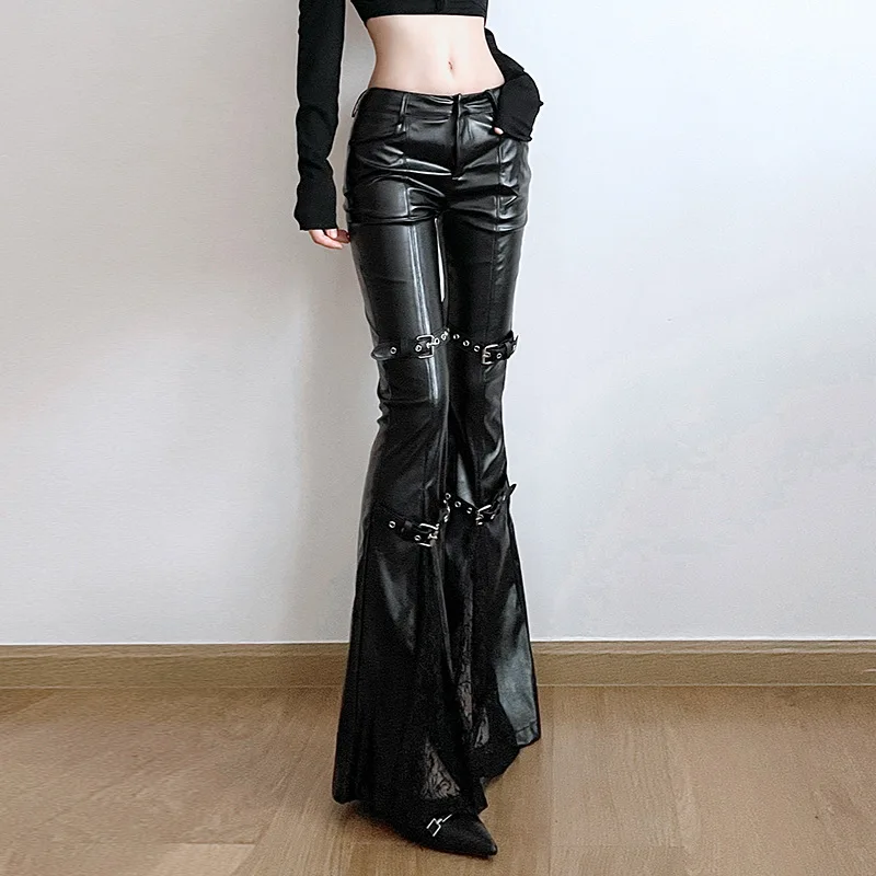 Women's PU Leather Flare Pants - Vintage Y2K recension och pris