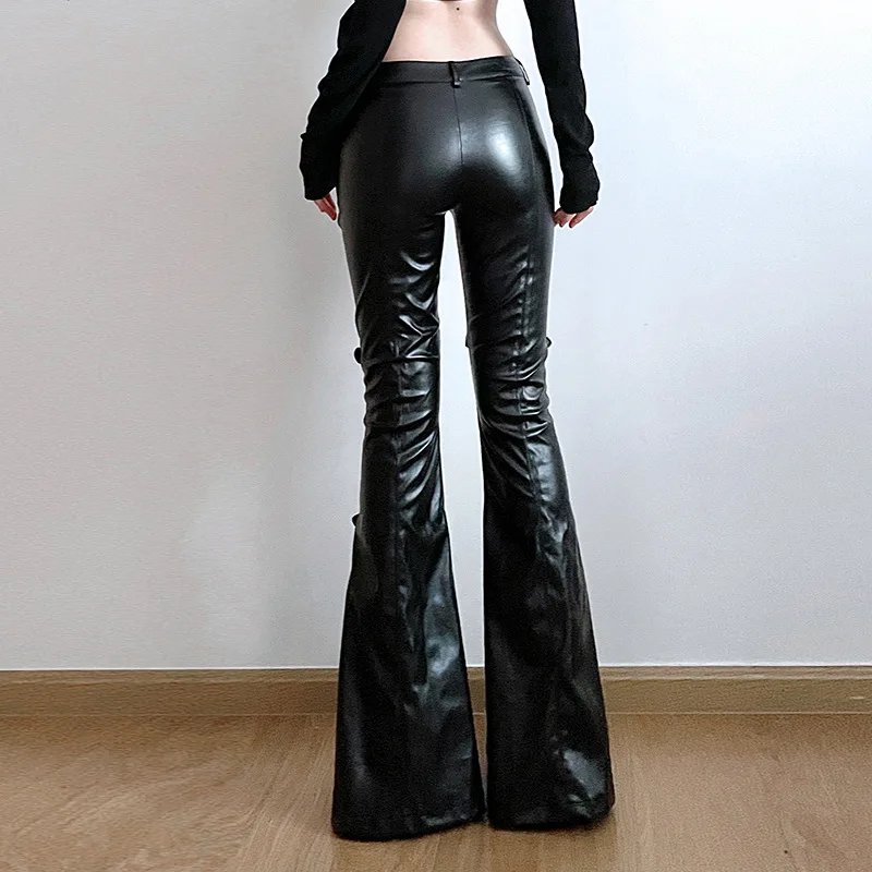 Women's PU Leather Flare Pants - Vintage Y2K recension och pris