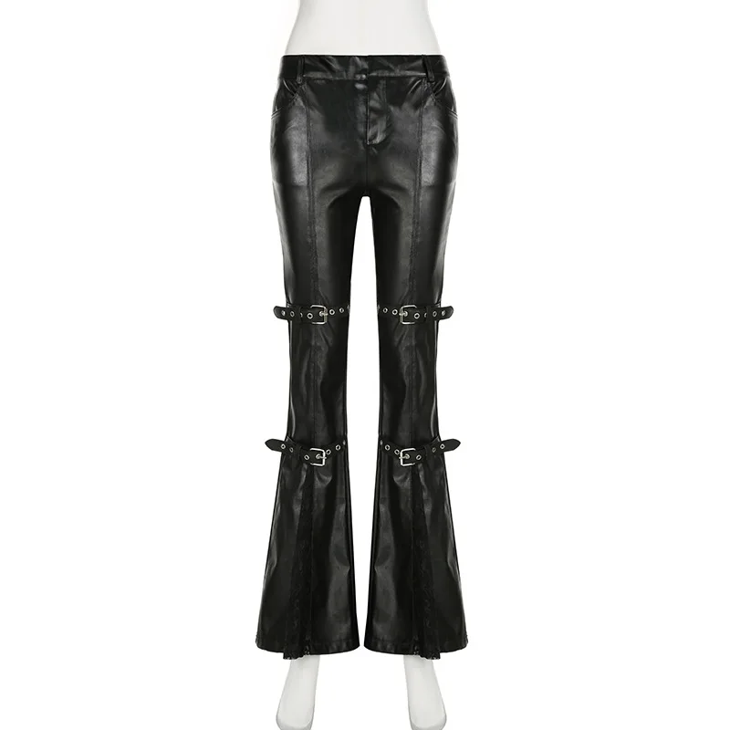 Women's PU Leather Flare Pants - Vintage Y2K recension och pris